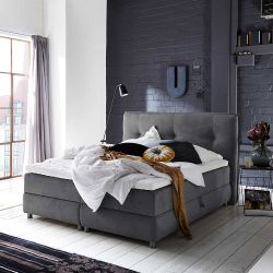 Springbett in Anthrazit Webstoff Bettkasten günstig online kaufen