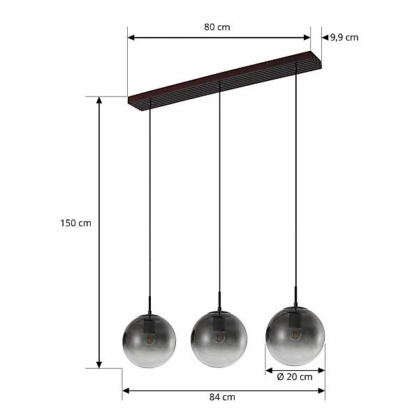 Lucande Hängeleuchte Veloura, 3-flammig, 84 cm, Glas, Holz günstig online kaufen