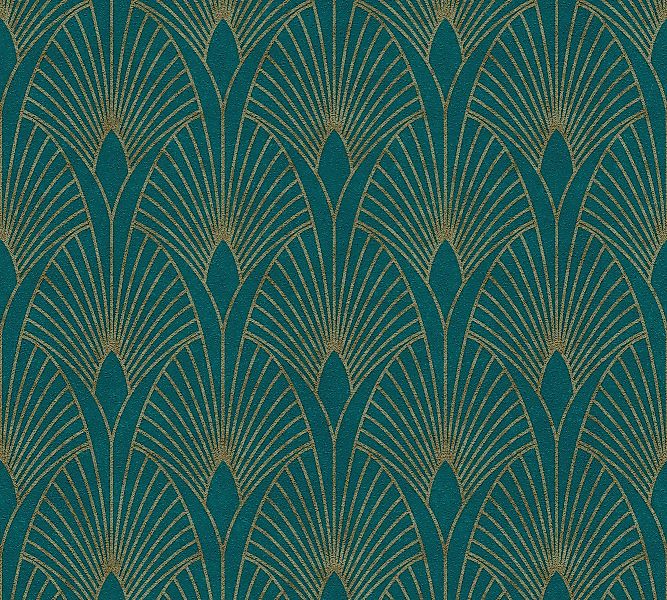 Vliestapete New Walls Art Deco Muster Glanz Leicht Strukt. Grün Gold FSC® günstig online kaufen
