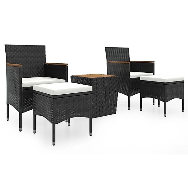 vidaXL 5-tlg Garten-Bistro-Set Poly Rattan Massivholz Akazie Schwarz Modell günstig online kaufen