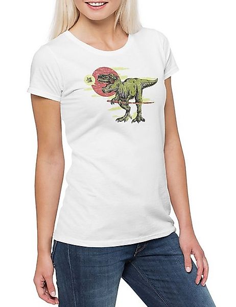 Urban Backwoods Print-Shirt Tyrannosaurus Samurai Damen T-Shirt Dinosaurier günstig online kaufen