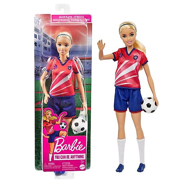 Mattel® Anziehpuppe Barbie Fußballspielerin blond im roten Trikot günstig online kaufen