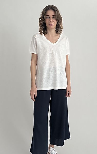 Zuckerwatte V-Shirt aus 100% Leinen, A-Linie günstig online kaufen