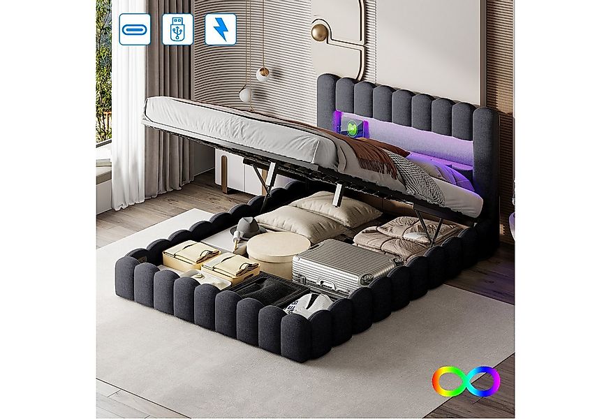 PXloue Polsterbett 180x200 mit bettkasten (Hydraulisch hebbarer Stauraum), günstig online kaufen
