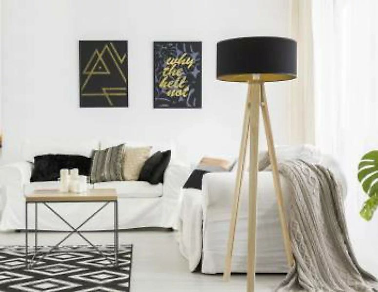 Stehlampe Schwarz Gold 140cm Holz Wohnzimmer Retro günstig online kaufen