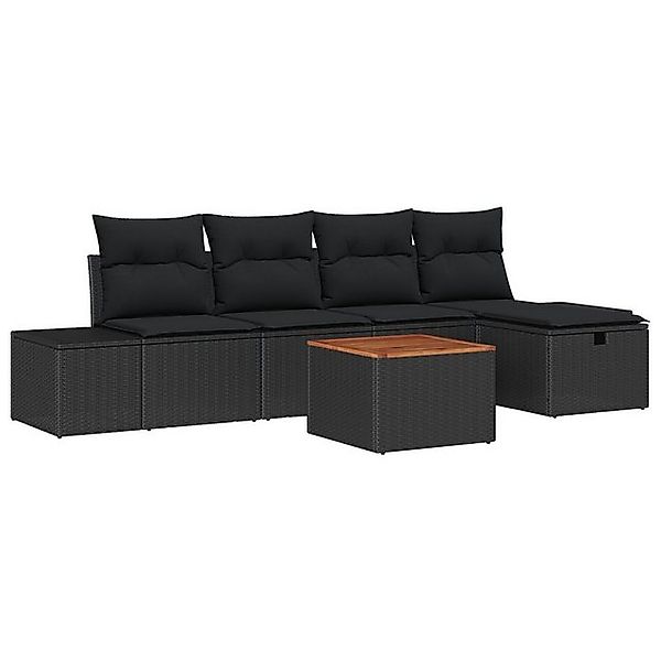 vidaXL Loungesofa 6-teiliges Garten-Sofa-Set mit Kissen Schwarz Poly Rattan günstig online kaufen