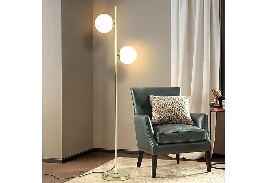 ZMH LED Stehlampe Gold 2-Flammmig Wohnzimmerlampe E27 Fassung Retro Schlafz günstig online kaufen