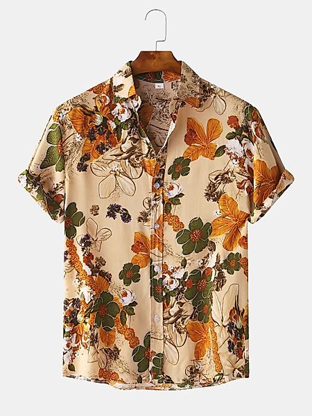 Herren Vintage Blumenöldruck Kurzarmhemden günstig online kaufen