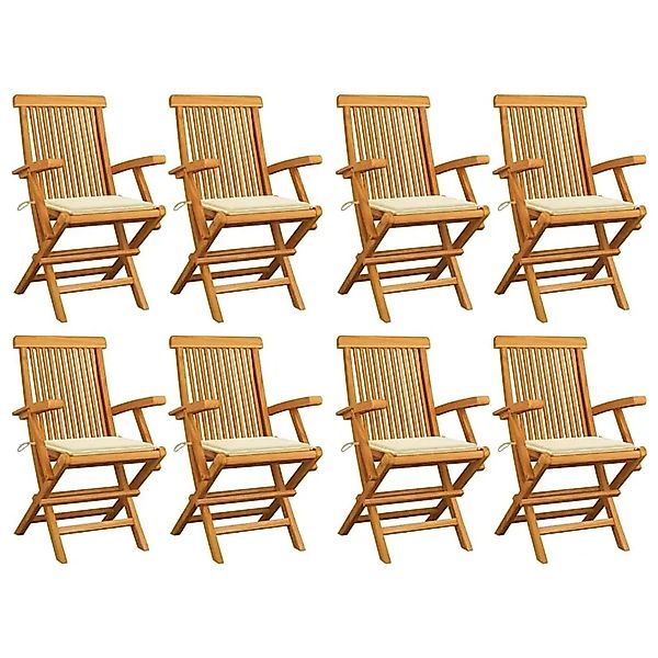 vidaXL Gartenstühle mit Creme Kissen 8 Stk Massivholz Teak 3072891 günstig online kaufen