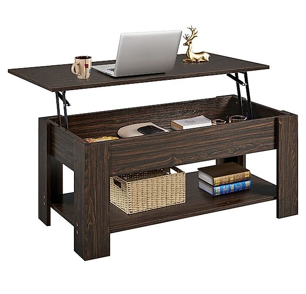 Yaheetech Couchtisch Höhenverstellbarer Kaffeetisch mit Verstecktem Staurau günstig online kaufen