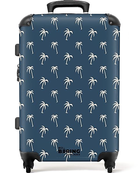 NoBoringSuitcases.com© Hartschalen-Trolley Blau mit beigem Palmenaufdruck günstig online kaufen