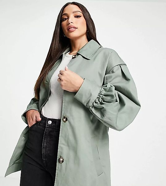 ASOS DESIGN Tall – Jacke mit Ärmeldetail in Khaki-Neutral günstig online kaufen