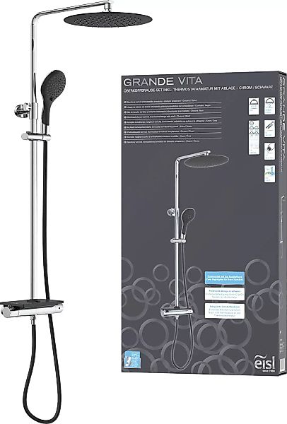 Eisl Überkopfbrause-Set Grande Vita mit Thermostatablage Chrom-Schwarz günstig online kaufen