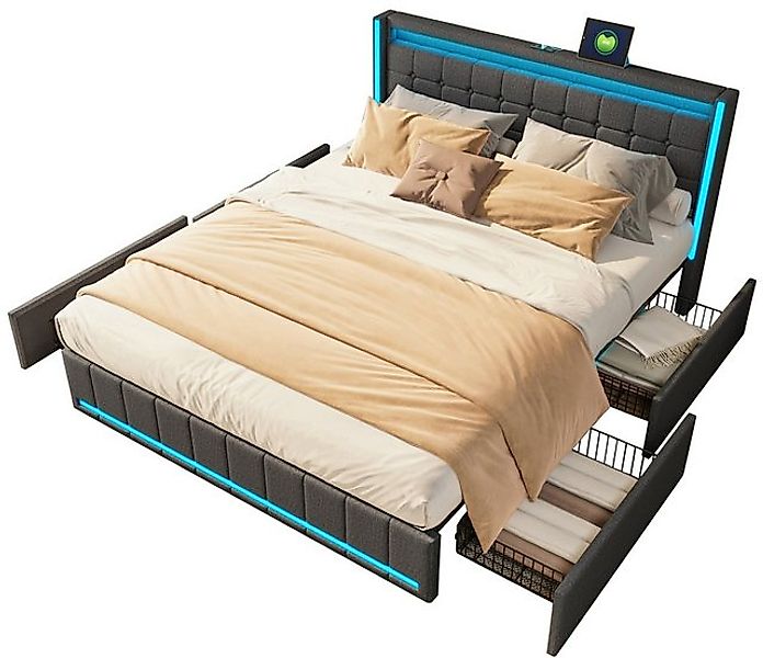 FUROKOY Polsterbett Polsterbett mit Ladefunktion(2 USB + Typ-C),LED-Beleuch günstig online kaufen