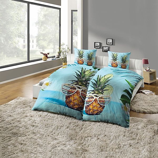 KiNZLER Partnerbettwäsche "Partnerbettwäsche 4-teilig "Ananas"" 4 Stk. Pfle günstig online kaufen