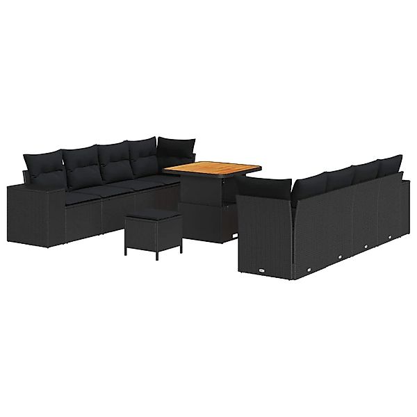vidaXL Gartensofa-set mit Kissen 11-Tlg Schwarz Poly-Rattan 3363924 günstig online kaufen