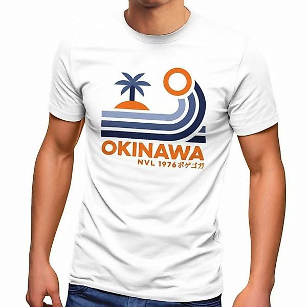 Neverless Print-Shirt Herren T-Shirt Japan Okinawa Schriftzug Retro Palme W günstig online kaufen