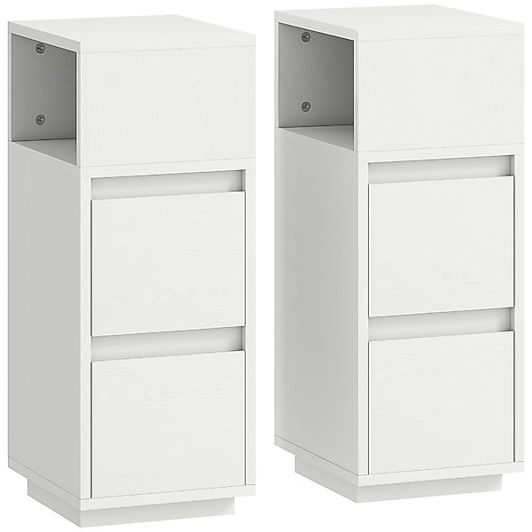 HOMCOM Set aus 2 schmalen und hohen Nachttischen mit 2 Schubladen und offen günstig online kaufen