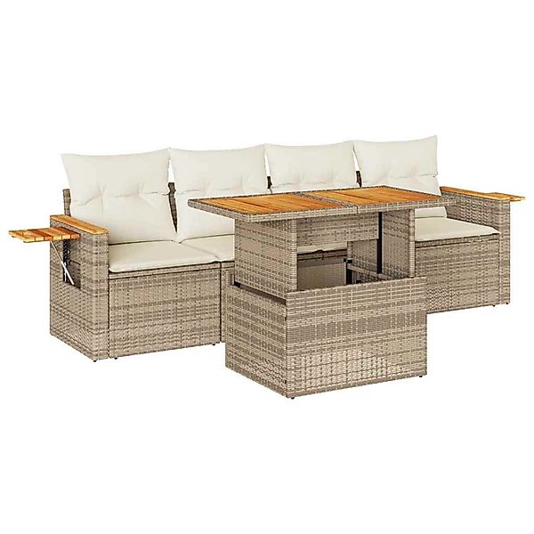 vidaXL 5-Tlg Garten-Sofagarnitur mit Kissen Beige Poly Rattan Akazie 332754 günstig online kaufen