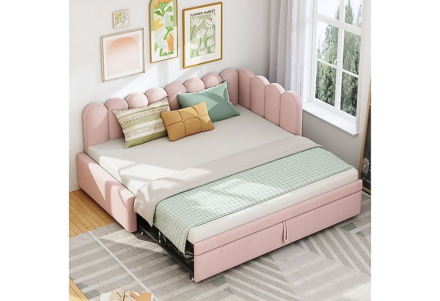 MODFU Schlafsofa Samt-Polsterbett, Kinderbett, L-Form mit Ausziehbett, 90/1 günstig online kaufen