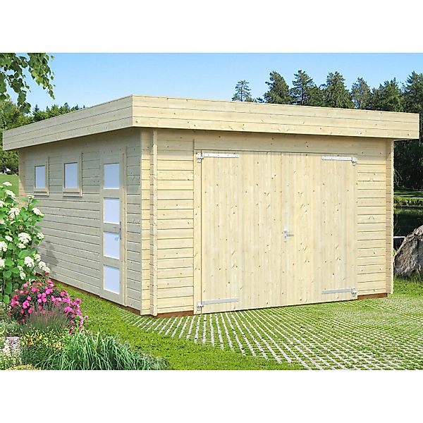 Palmako Holz-Einzelgarage Rasmus mit Holztor Natur 360 cm x 550 cm günstig online kaufen