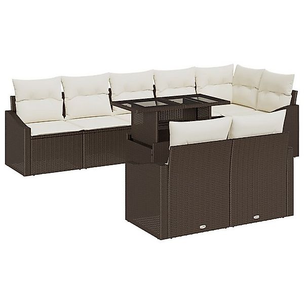 vidaXL Loungesofa 9-tlg. Garten-Sofagarnitur mit Kissen Braun Poly Rattan, günstig online kaufen