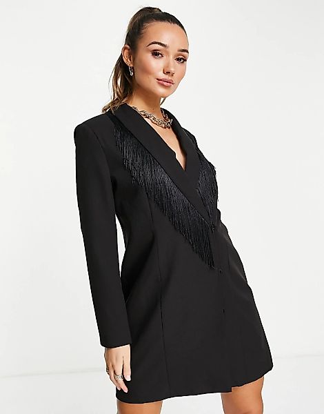 Vero Moda – Blazer-Kleid in Schwarz mit Fransen günstig online kaufen