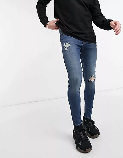 ASOS DESIGN – Spray-on-Jeans mit Power-Stretch in dunkelblauer Vintage mit günstig online kaufen