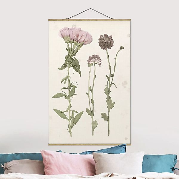Stoffbild Blumen mit Posterleisten - Hochformat Herbarium in rosa III günstig online kaufen