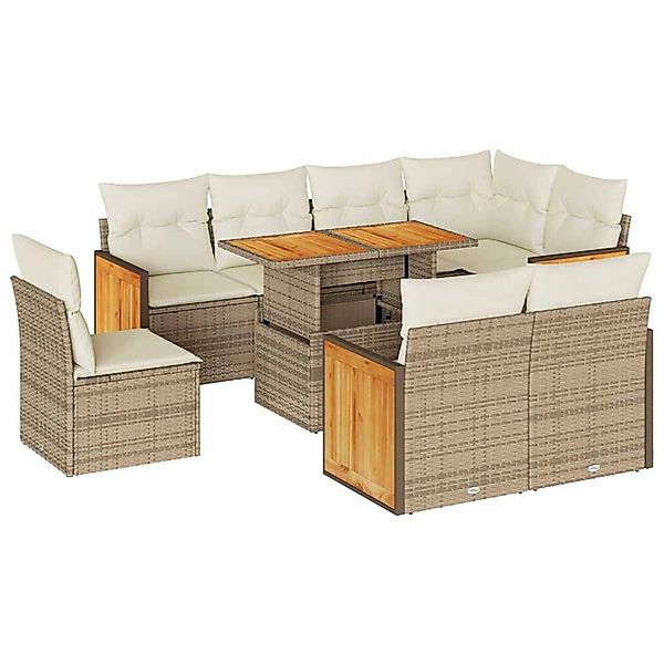 vidaXL 9-Tlg Garten-Sofagarnitur mit Kissen Beige Poly Rattan Akazie 332772 günstig online kaufen