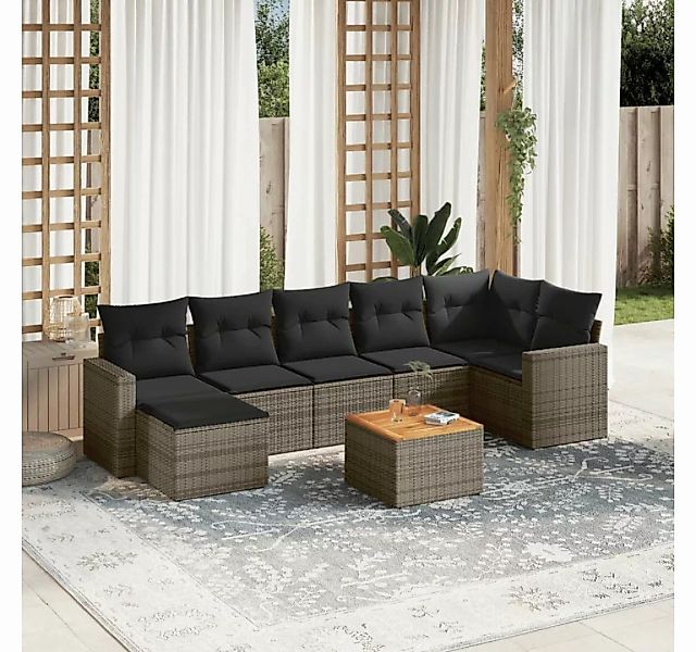 vidaXL Loungesofa 8-tlg. Garten-Sofagarnitur mit Kissen Grau Poly Rattan, 1 günstig online kaufen