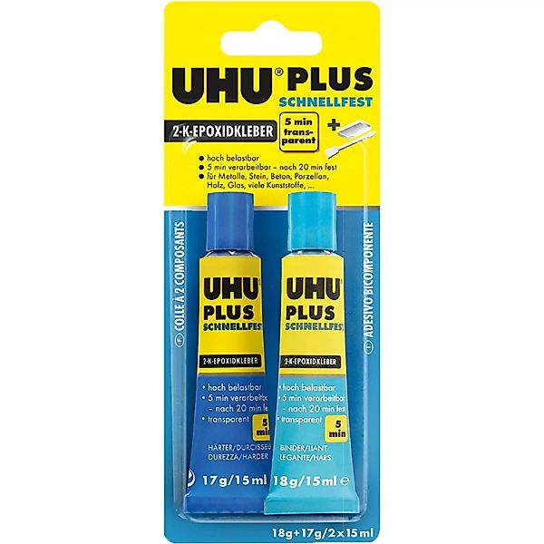UHU PLUS SCHNELLFEST, 2-Komponenten-Epoxidharzkleber, ohne Lösungsmittel, 3 günstig online kaufen