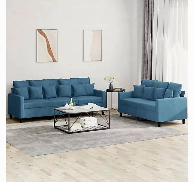 vidaXL Sofa, 2-tlg. Sofagarnitur mit Kissen Blau Samt günstig online kaufen