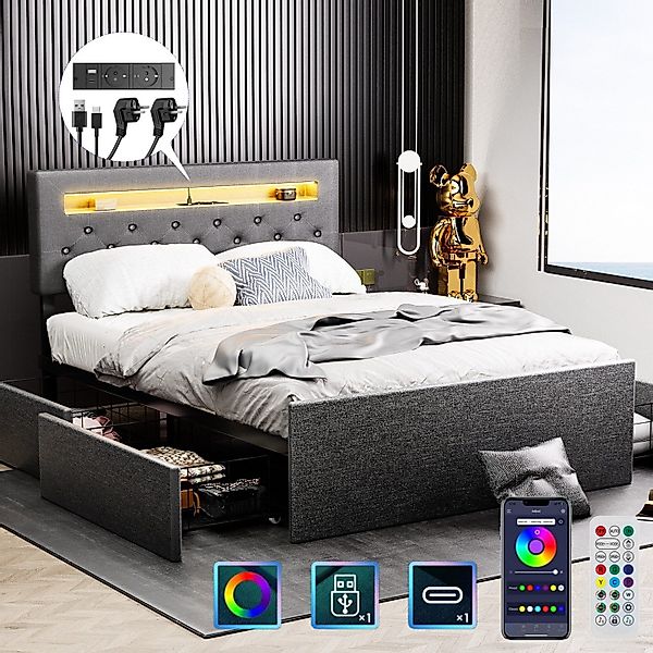 OULENBIYAR Polsterbett LED Doppelbett 140x200cm, Stauraumbett günstig online kaufen