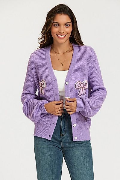 FS Collection Cardigan Damen Lila Strickjacke Cardigan mit Pailletten Schle günstig online kaufen