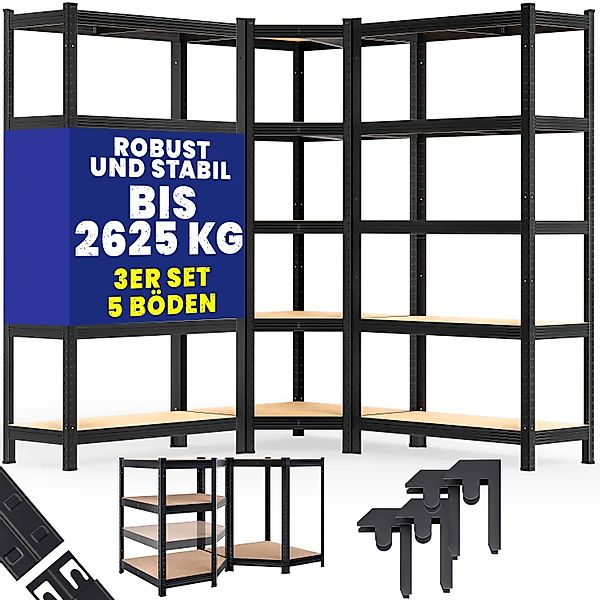 Schwerlast- und Eckregal 3er-Set Schwarz je 875kg günstig online kaufen