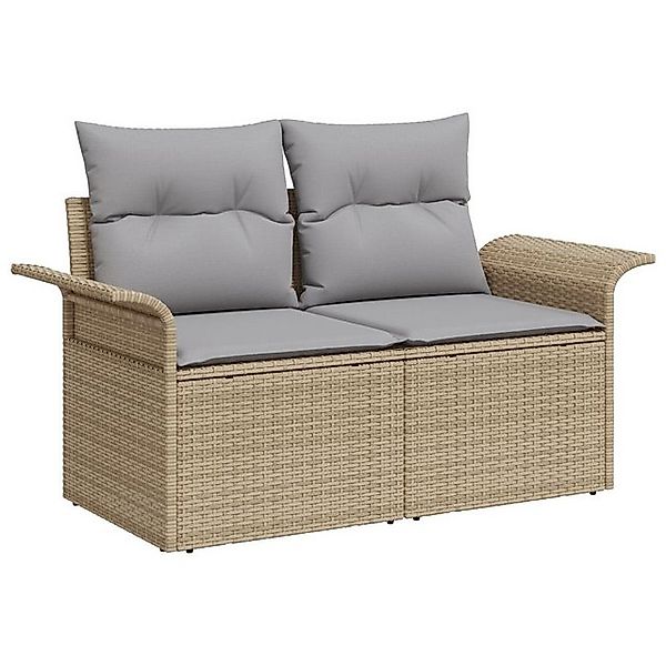 vidaXL Loungesofa Gartensofa 2-Sitzer mit Kissen Beige Poly Rattan, 1 Teile günstig online kaufen