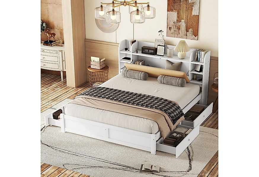 REDOM Stauraumbett Funktionsbett,teilweise aufklappbares Kopfteil,vier Schu günstig online kaufen