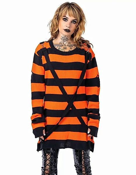 Heartless Sweatshirt Oriana Strickpulli Orange Goth Punk Gestreift Grunge D günstig online kaufen