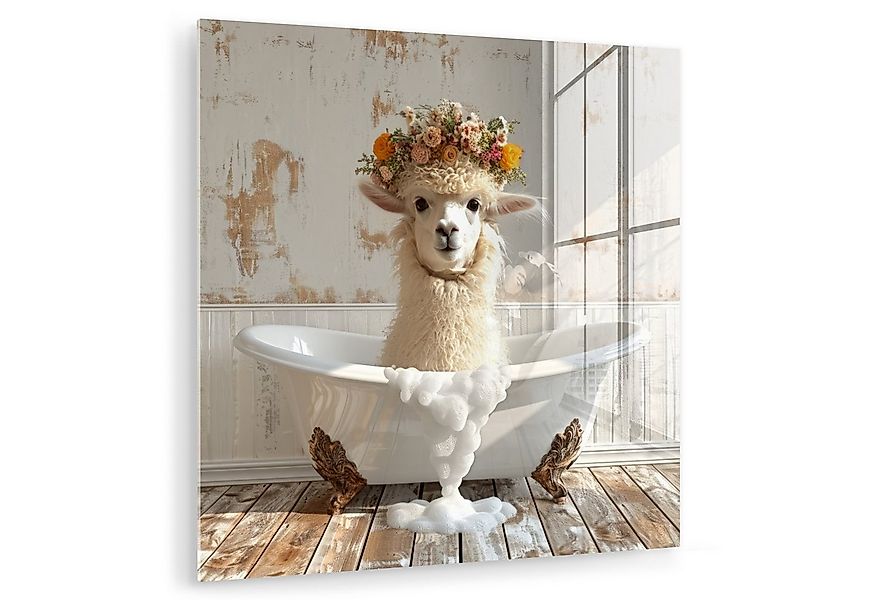 MuchoWow Acrylglasbild Vintage - Alpaka - Badewanne - Blumen - Tiere, Inkl. günstig online kaufen