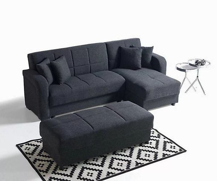 JVmoebel Ecksofa Ecksofa L-Form Hocker Schwarz Komplett Wohnzimmer Set 2tlg günstig online kaufen