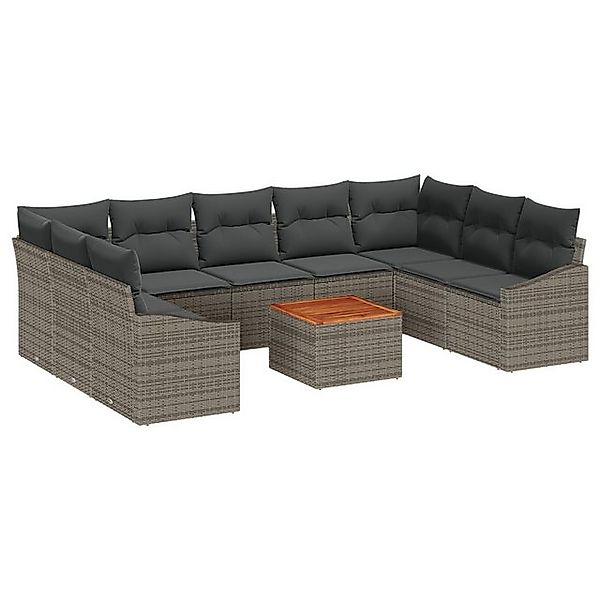 vidaXL Loungesofa 10-teiliges Garten-Sofaset mit Kissen Grau Polyrattan, 10 günstig online kaufen