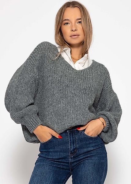 SASSYCLASSY Strickpullover Oversize Pullover mit V-Ausschnitt günstig online kaufen