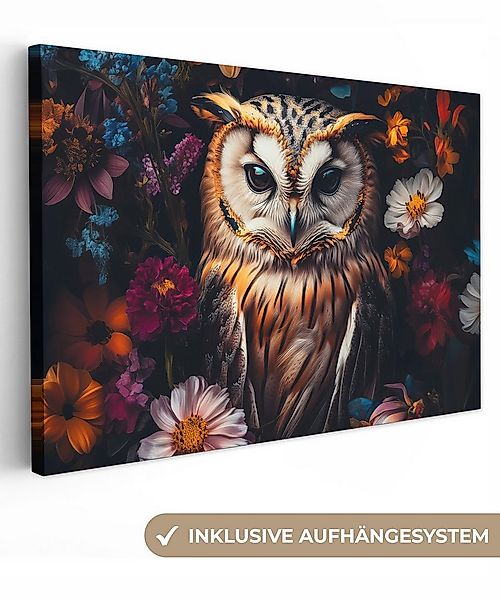 OneMillionCanvasses® Leinwandbild Eule - Blumen - Farbenfroh - Natur, Fotod günstig online kaufen