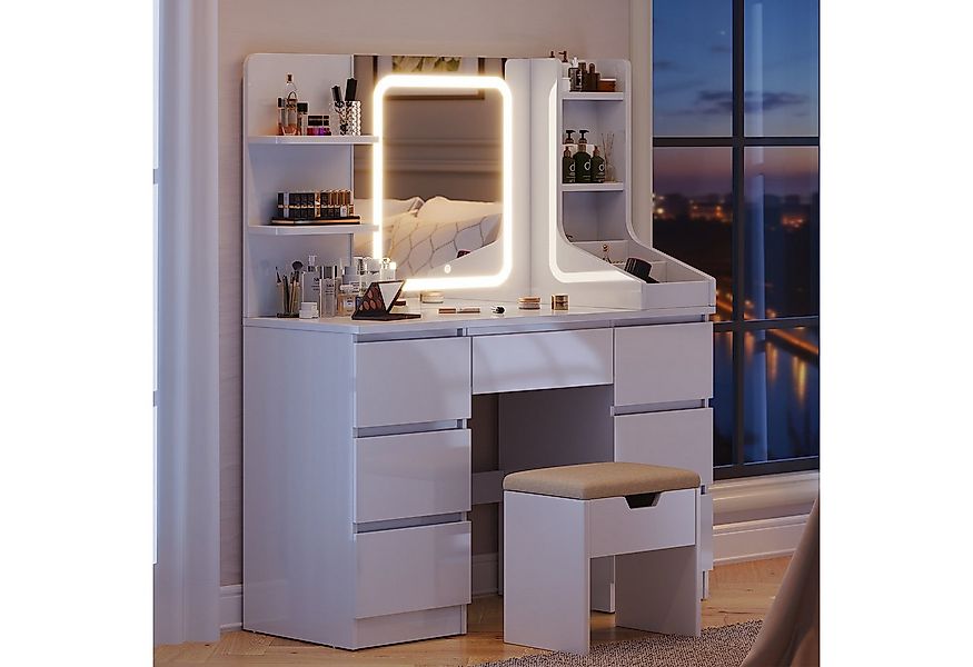 Furnicopia Schminktisch Einstellbare Helligkeit mit 7 Schubladen und 8 offe günstig online kaufen