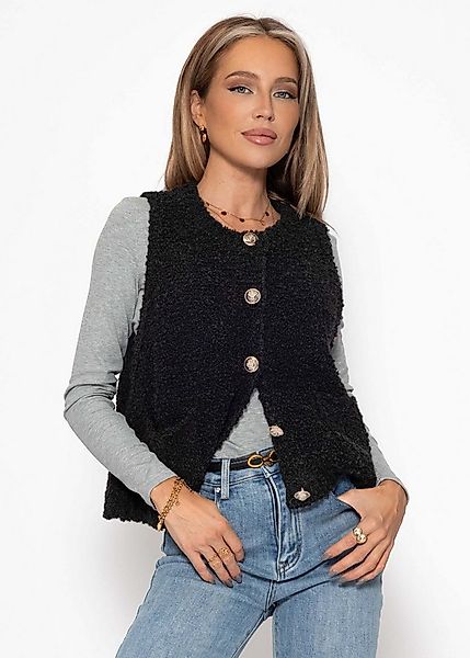 SASSYCLASSY Kurzweste Bouclé-Weste mit aufgesetzten Taschen für Damen Weich günstig online kaufen