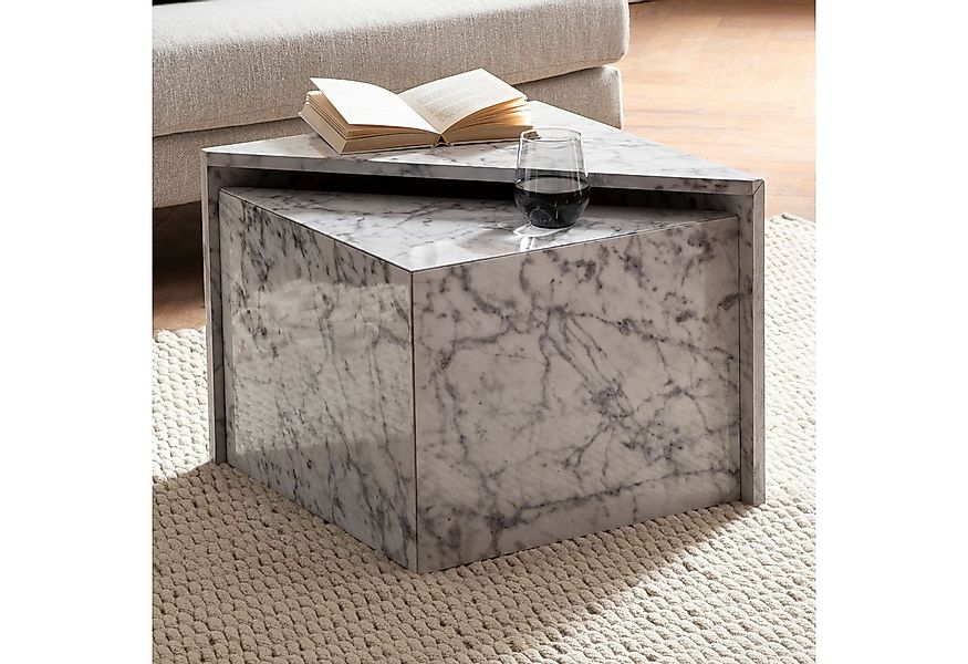 FINEBUY Satztisch Couchtisch Sofatisch MONOBLOC 2er Set Hochglanz Marmor Op günstig online kaufen