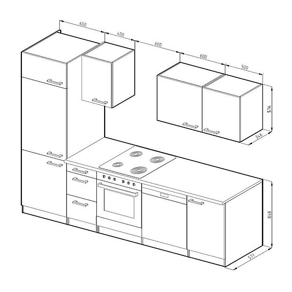 Vicco Küchenzeile Optima, Edelgrau/Weiß, 270 cm günstig online kaufen