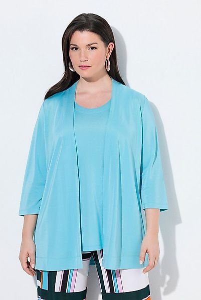 Ulla Popken Sommerjacke Slinkypiqué-Jacke Schalkragen offene Jacke 3/4-Arm günstig online kaufen