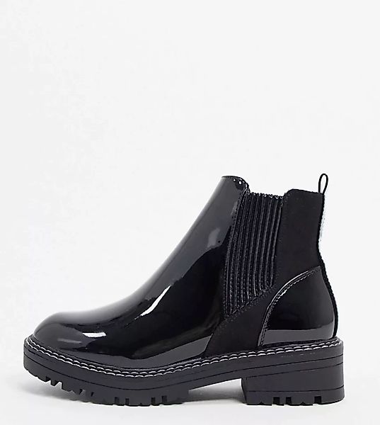River Island – Glänzende schwarze Chelsea-Stiefel mit dicker Sohle, weite P günstig online kaufen